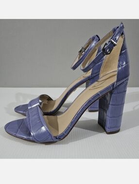 Sam Edelman Yaro Block Heel Sandal Womens 8.5 Purple Croc Embossed Leather
